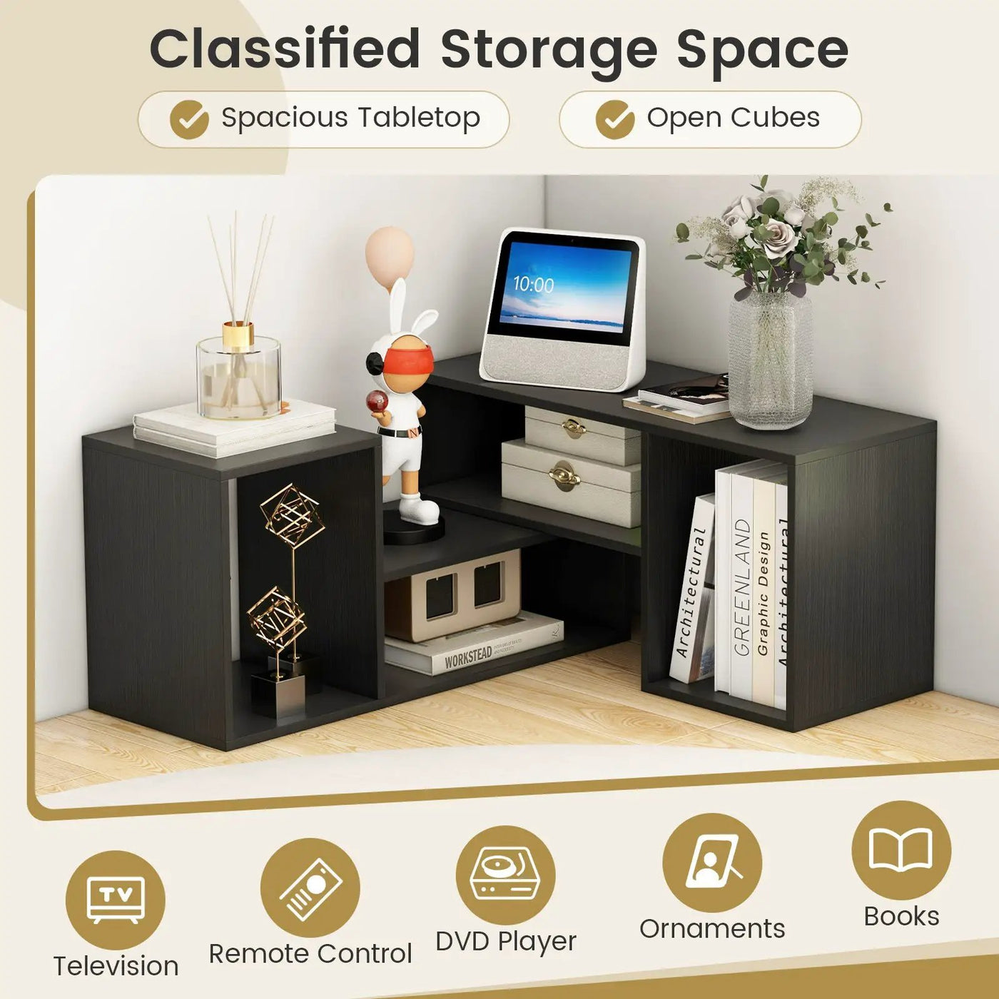 2 Pieces Adjustable TV Stand for TVs up to 55 Inch with Storage Cubes by DirectDeals