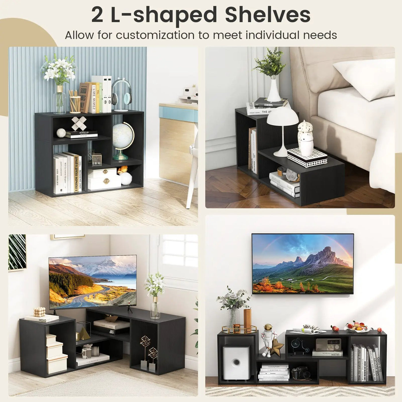 2 Pieces Adjustable TV Stand for TVs up to 55 Inch with Storage Cubes by DirectDeals