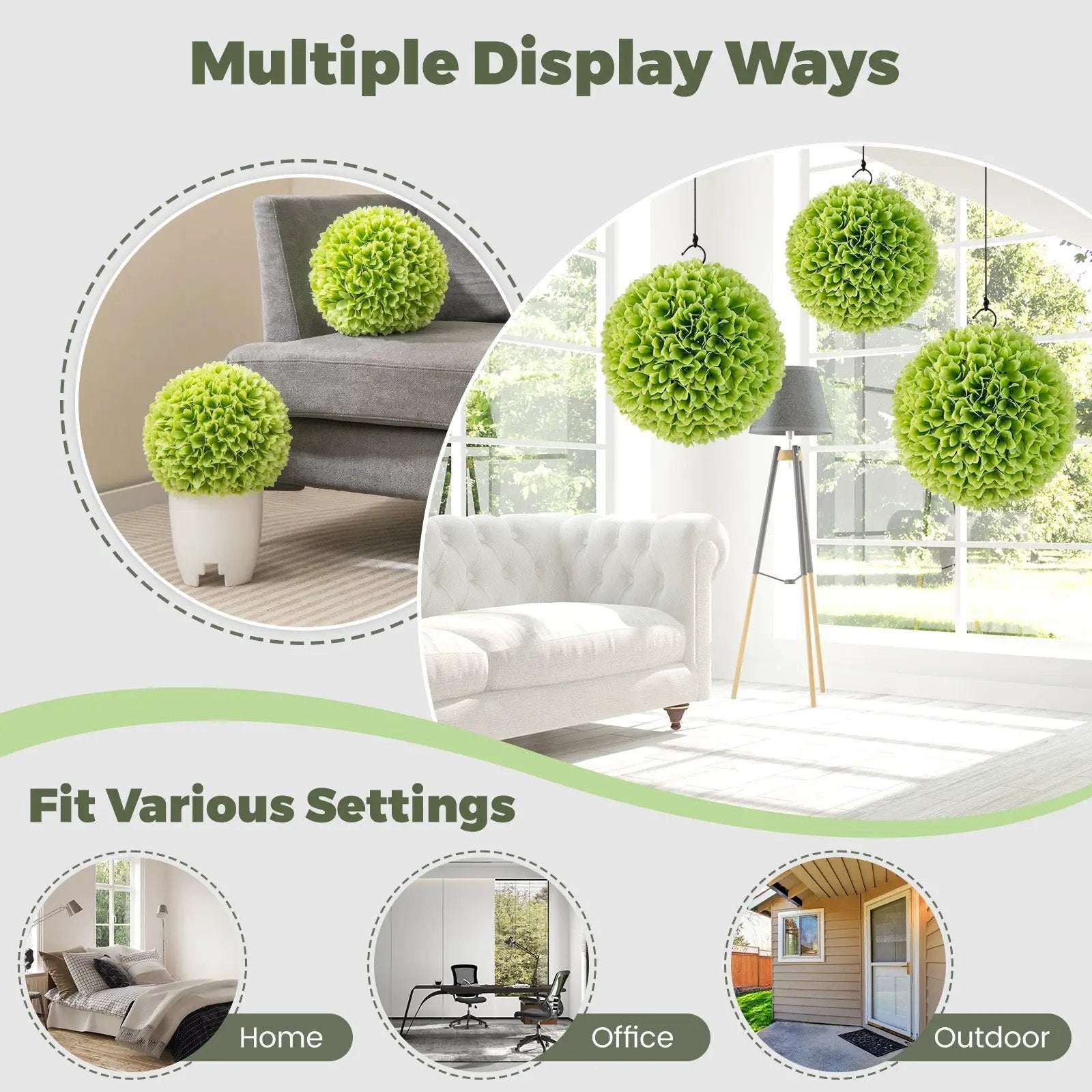 2 Pieces Artificial Plant Topiary Balls Faux Boxwood Decorative Balls by DirectDeals