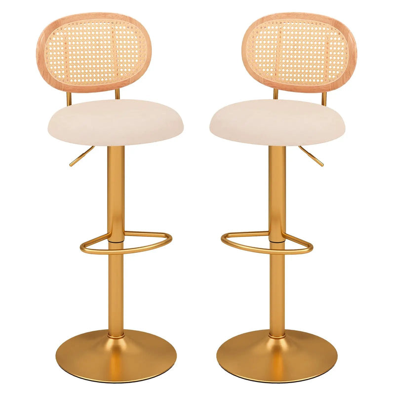 2 Pieces Bar Chairs with PE Rattan Backrest-360°Swivel and Height Adjustable by DirectDeals