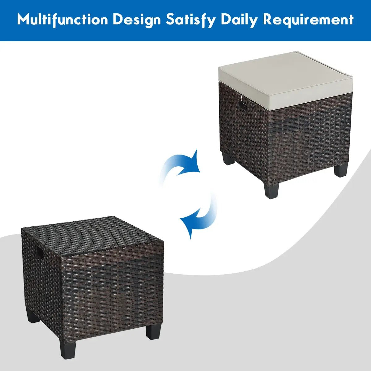 2 Pieces Patio Rattan Ottoman Set with Removable Cushions by DirectDeals