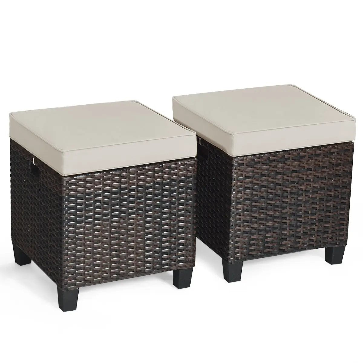 2 Pieces Patio Rattan Ottoman Set with Removable Cushions by DirectDeals