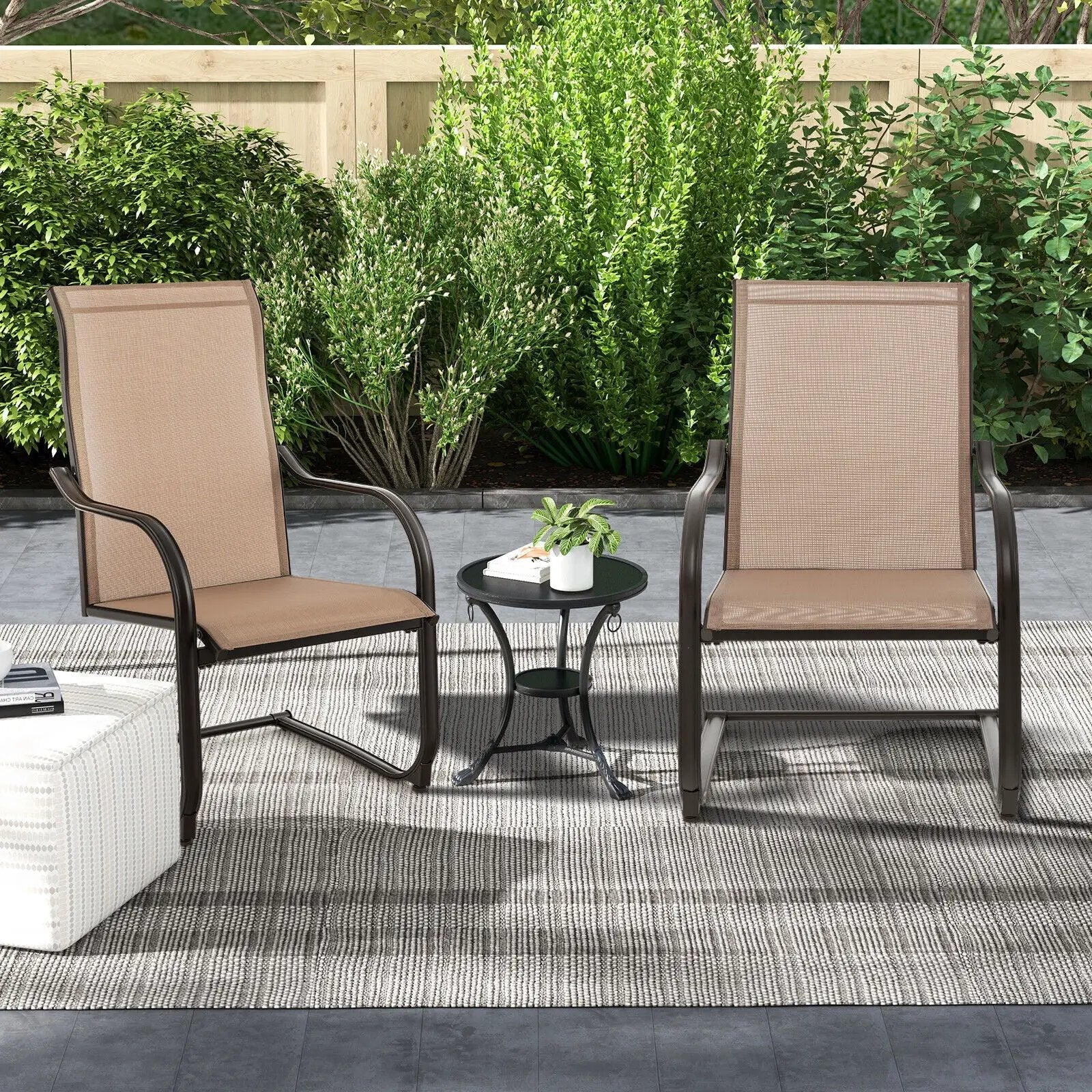 2 Pieces C-Spring Motion Patio Dining Chairs with Breathable Fabric-Brown by DirectDeals
