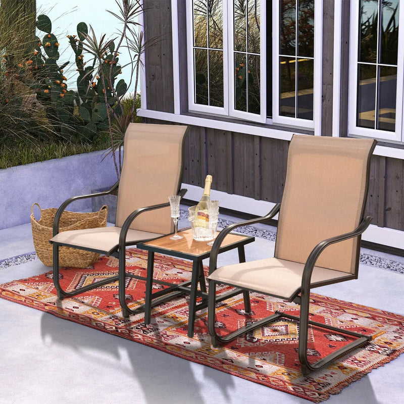 2 Pieces C-Spring Motion Patio Dining Chairs with Breathable Fabric-Brown by DirectDeals