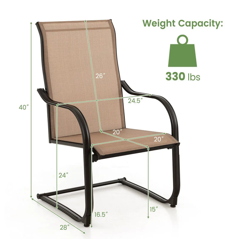 2 Pieces C-Spring Motion Patio Dining Chairs with Breathable Fabric-Brown by DirectDeals