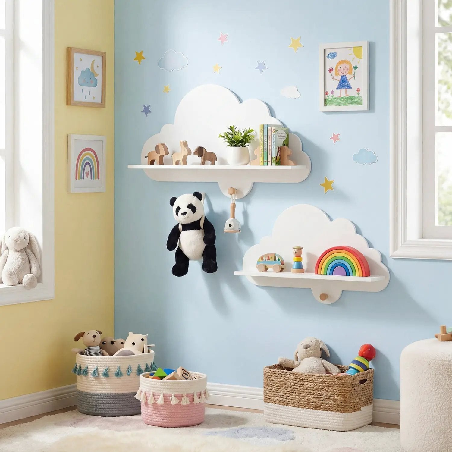 2 Pieces Floating Cloud Shelves Wall Mounted Storage Display Rack-White by DirectDeals