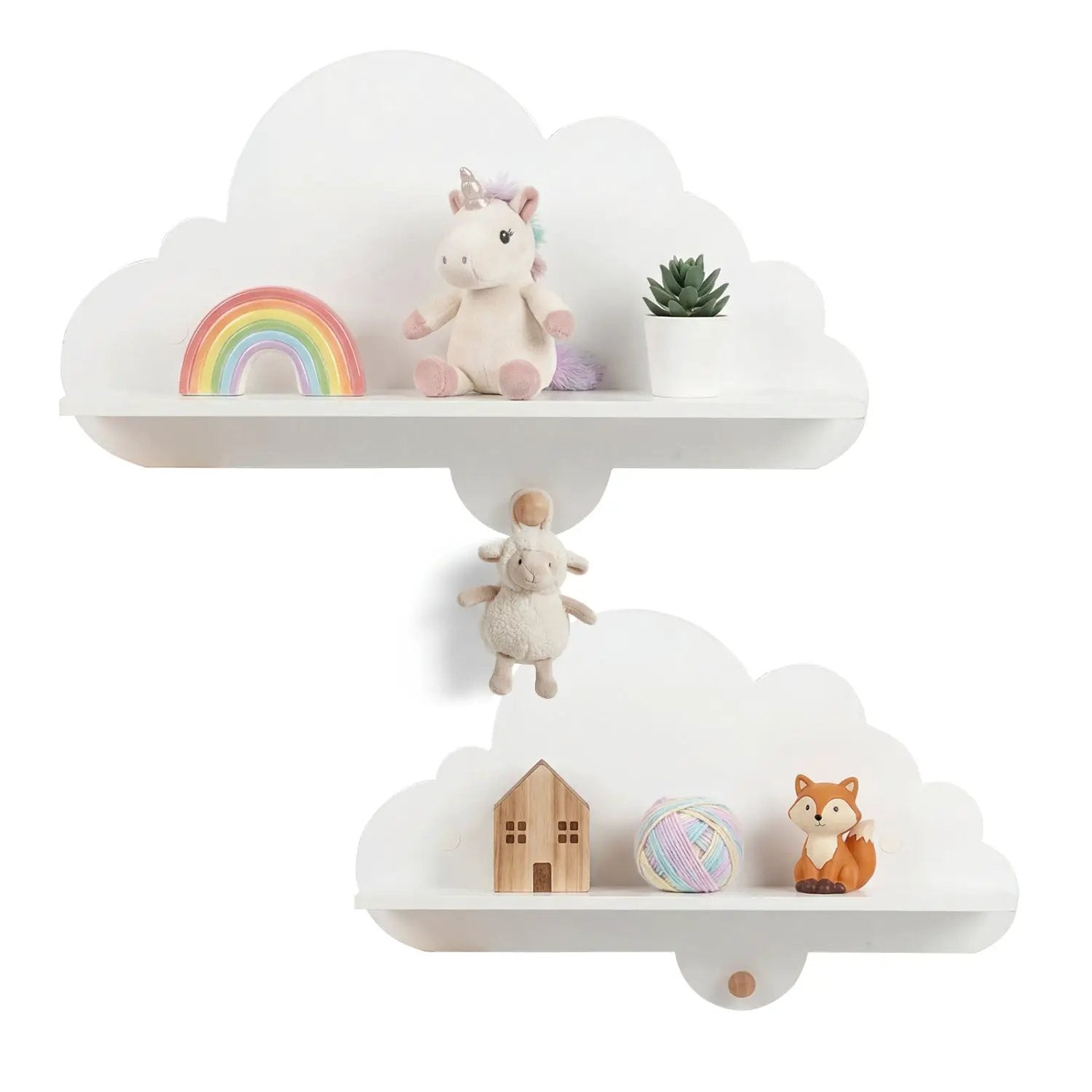 2 Pieces Floating Cloud Shelves Wall Mounted Storage Display Rack-White by DirectDeals