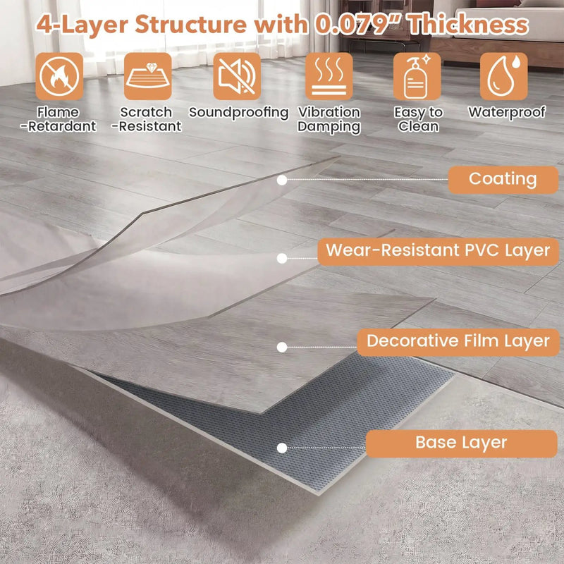 Set of 2 Floor Tile Vinyl Flooring Waterproof Vinyl Plank Flooring by DirectDeals