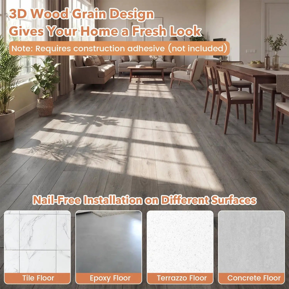 Set of 2 Floor Tile Vinyl Flooring Waterproof Vinyl Plank Flooring by DirectDeals