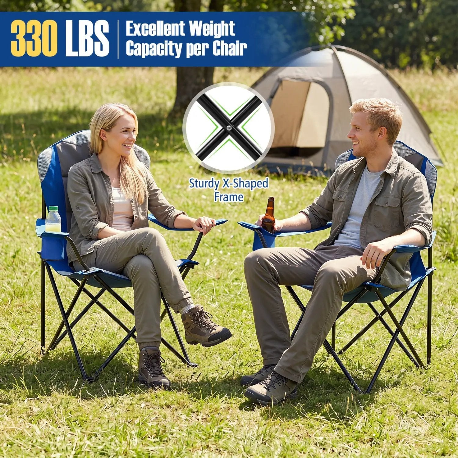 Folding Camping Chairs for Adults with Cup Holders (2-Pack) by DirectDeals
