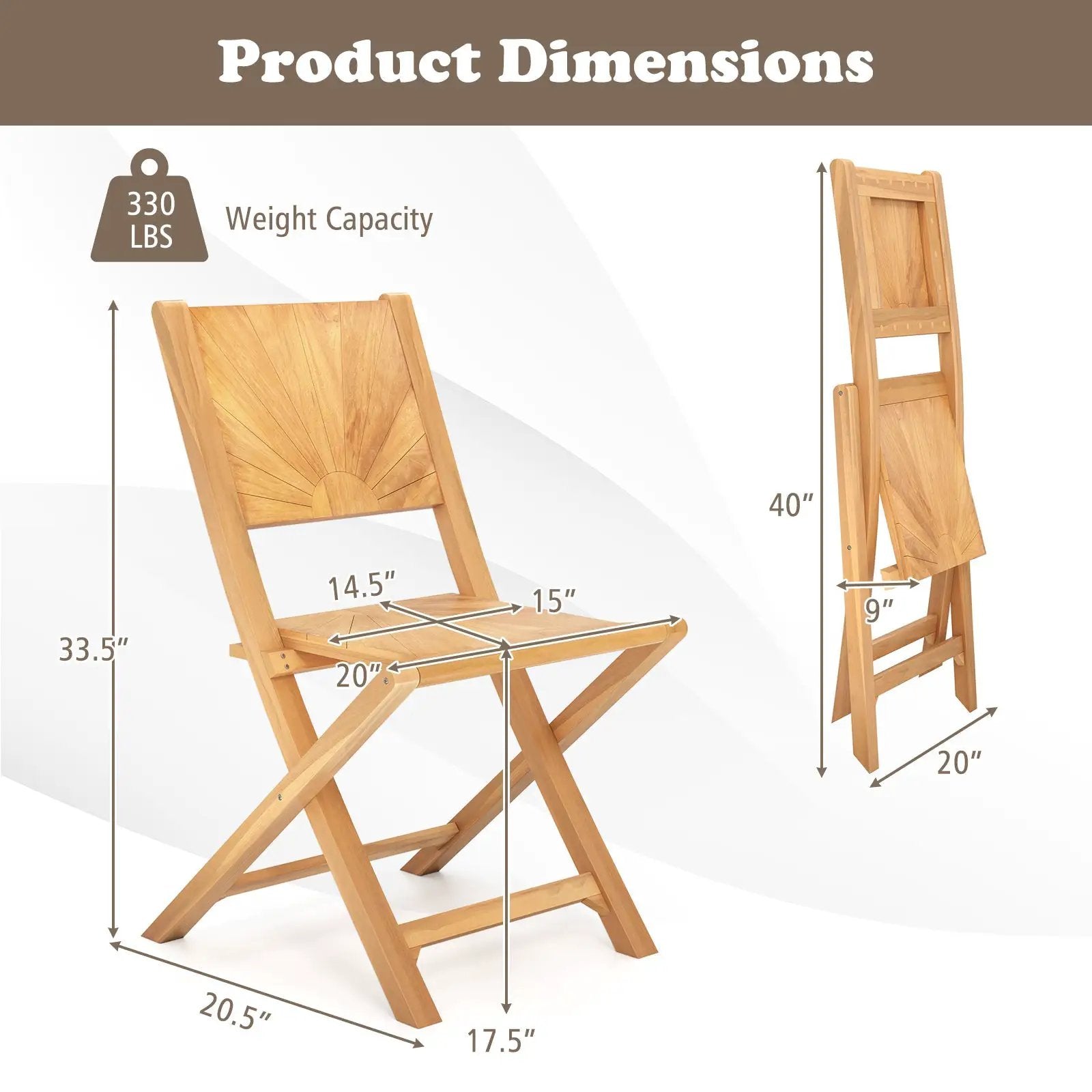 2 Pieces Folding Patio Chairs with Inclined Backrest by DirectDeals