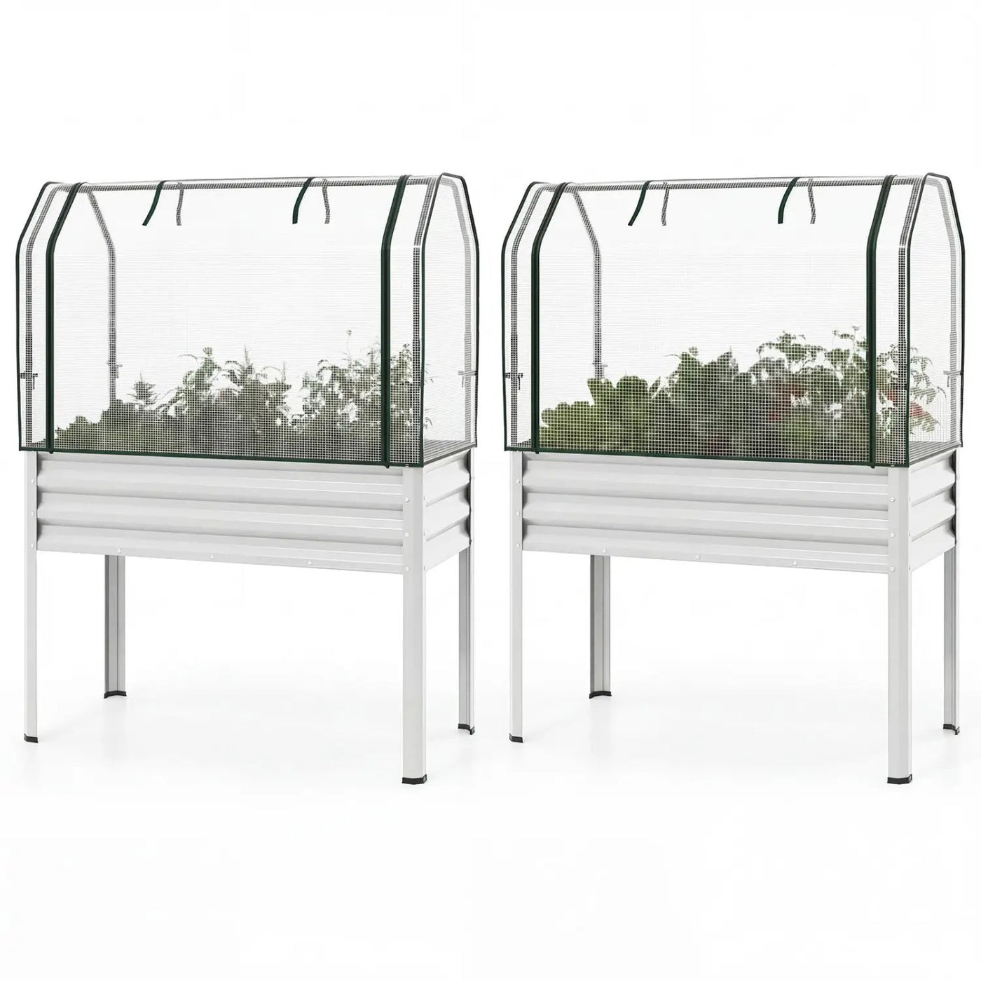 2 Pieces Galvanized Raised Garden Bed with Legs and Greenhouse Cover for Vegetable Flower by DirectDeals