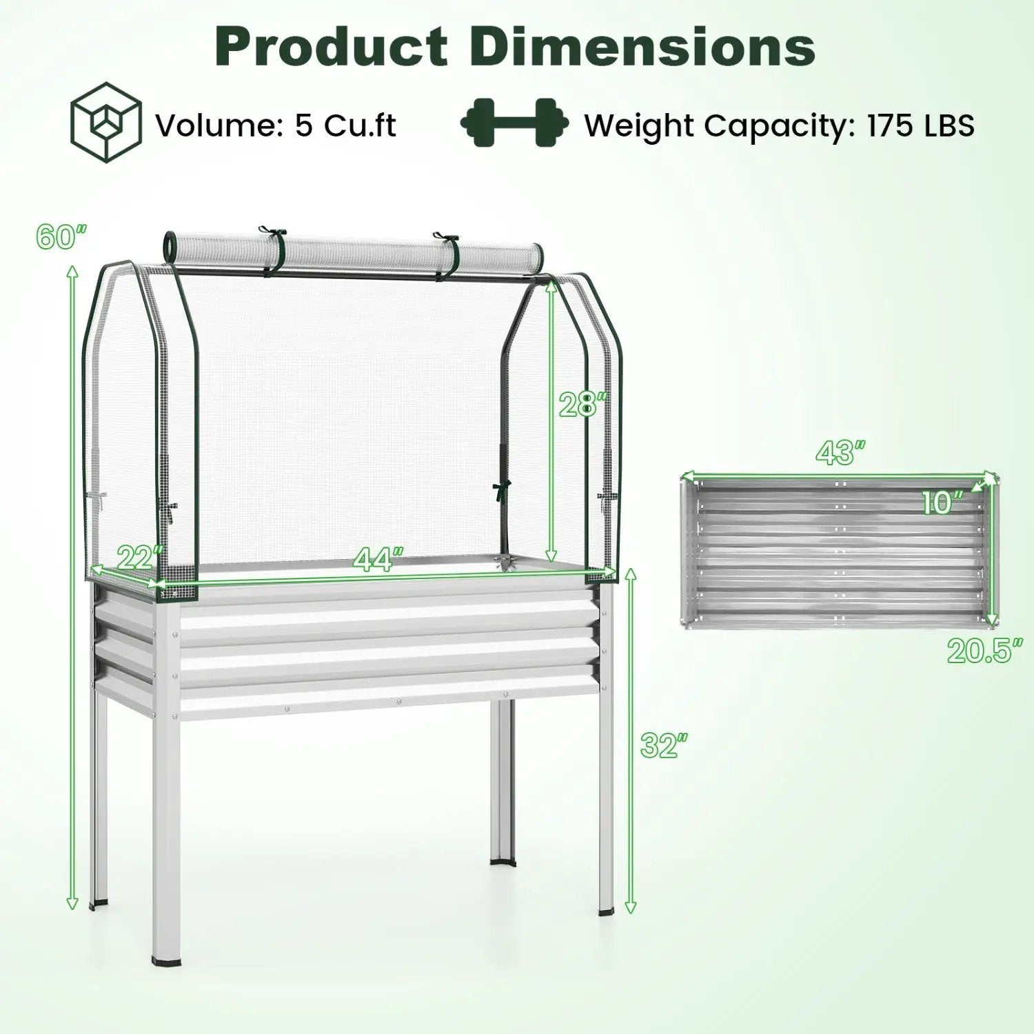 2 Pieces Galvanized Raised Garden Bed with Legs and Greenhouse Cover for Vegetable Flower by DirectDeals