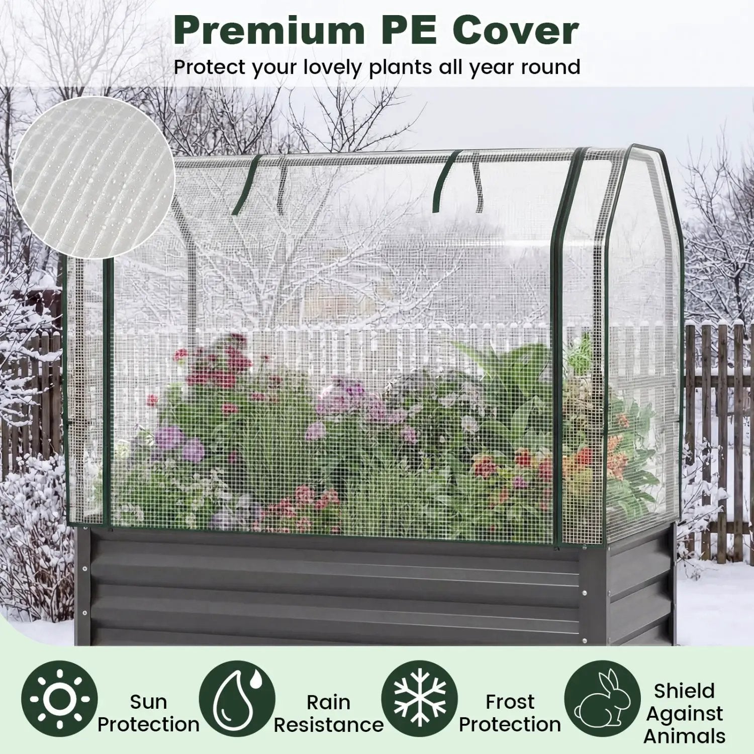 2 Pieces Galvanized Raised Garden Bed with Legs and Greenhouse Cover for Vegetable Flower by DirectDeals