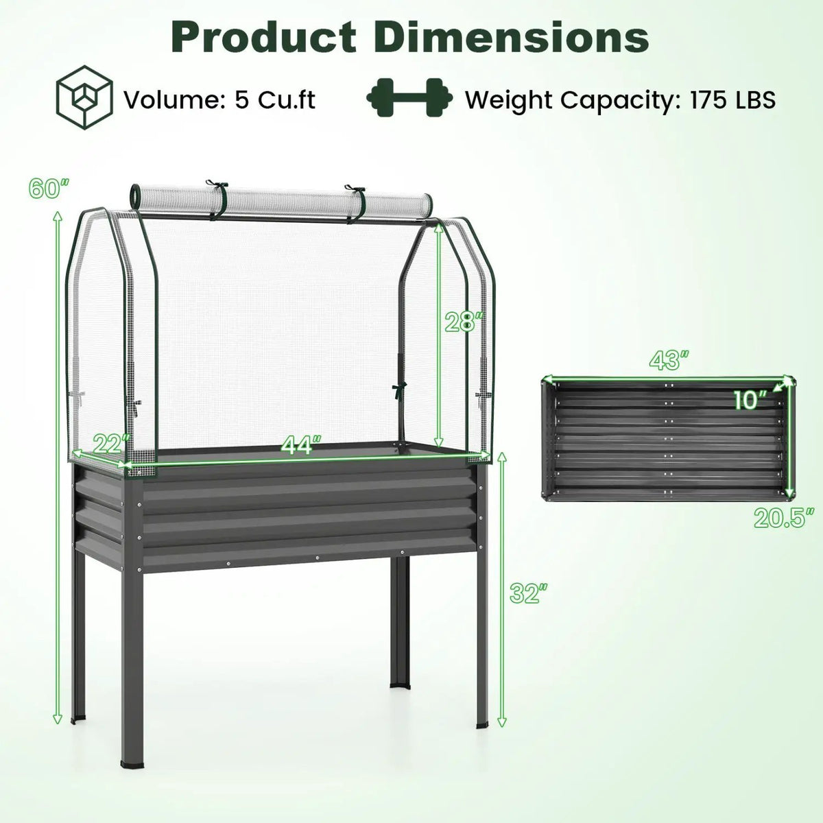 2 Pieces Galvanized Raised Garden Bed with Legs and Greenhouse Cover for Vegetable Flower by DirectDeals