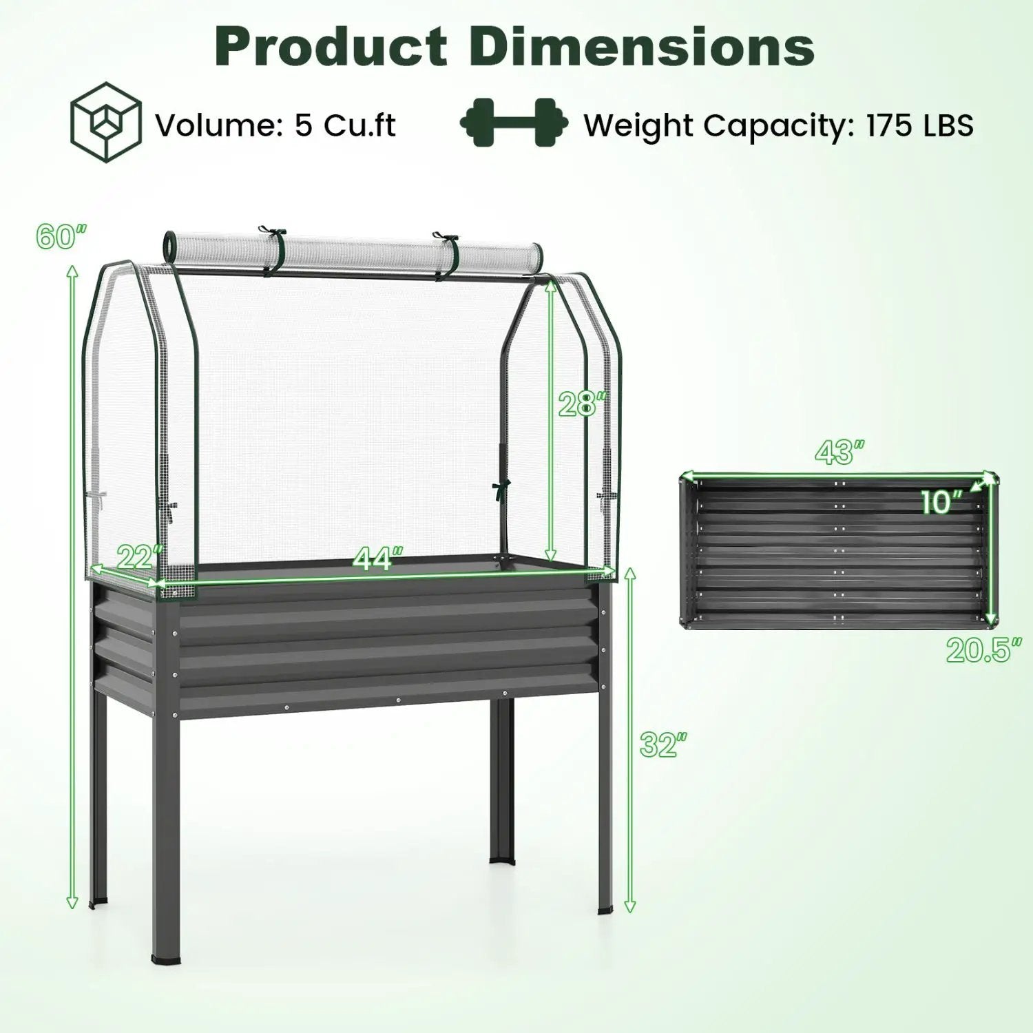 2 Pieces Galvanized Raised Garden Bed with Legs and Greenhouse Cover for Vegetable Flower by DirectDeals