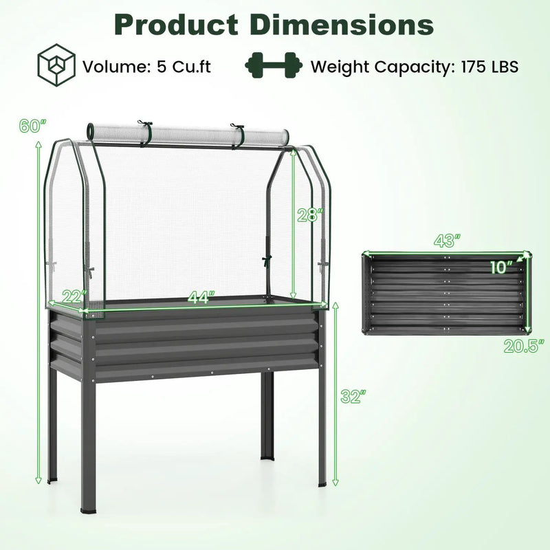 2 Pieces Galvanized Raised Garden Bed with Legs and Greenhouse Cover for Vegetable Flower by DirectDeals