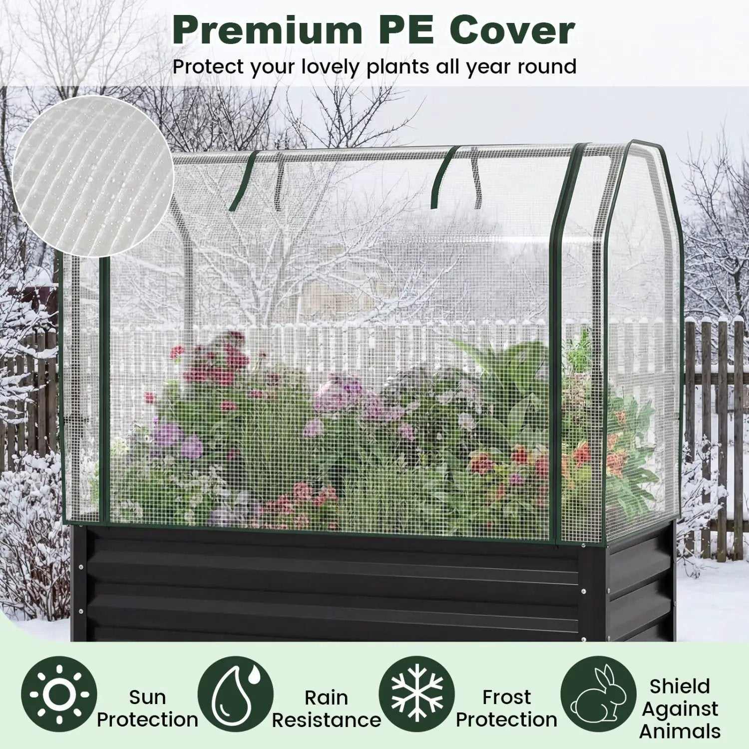2 Pieces Galvanized Raised Garden Bed with Legs and Greenhouse Cover for Vegetable Flower by DirectDeals