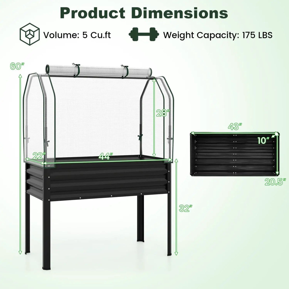 2 Pieces Galvanized Raised Garden Bed with Legs and Greenhouse Cover for Vegetable Flower by DirectDeals