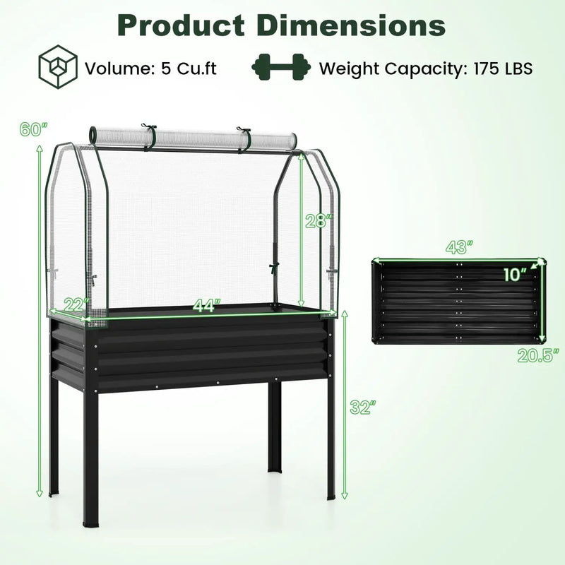 2 Pieces Galvanized Raised Garden Bed with Legs and Greenhouse Cover for Vegetable Flower by DirectDeals