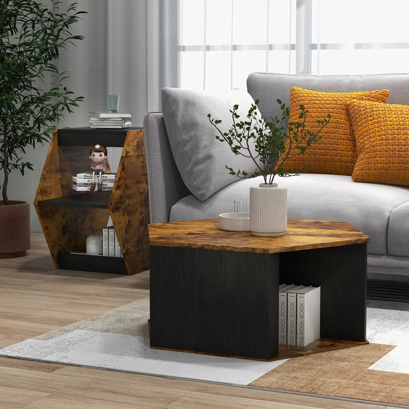2 Pieces Hexagonal Side End Table for Living Office Coffee Room-Coffee by DirectDeals