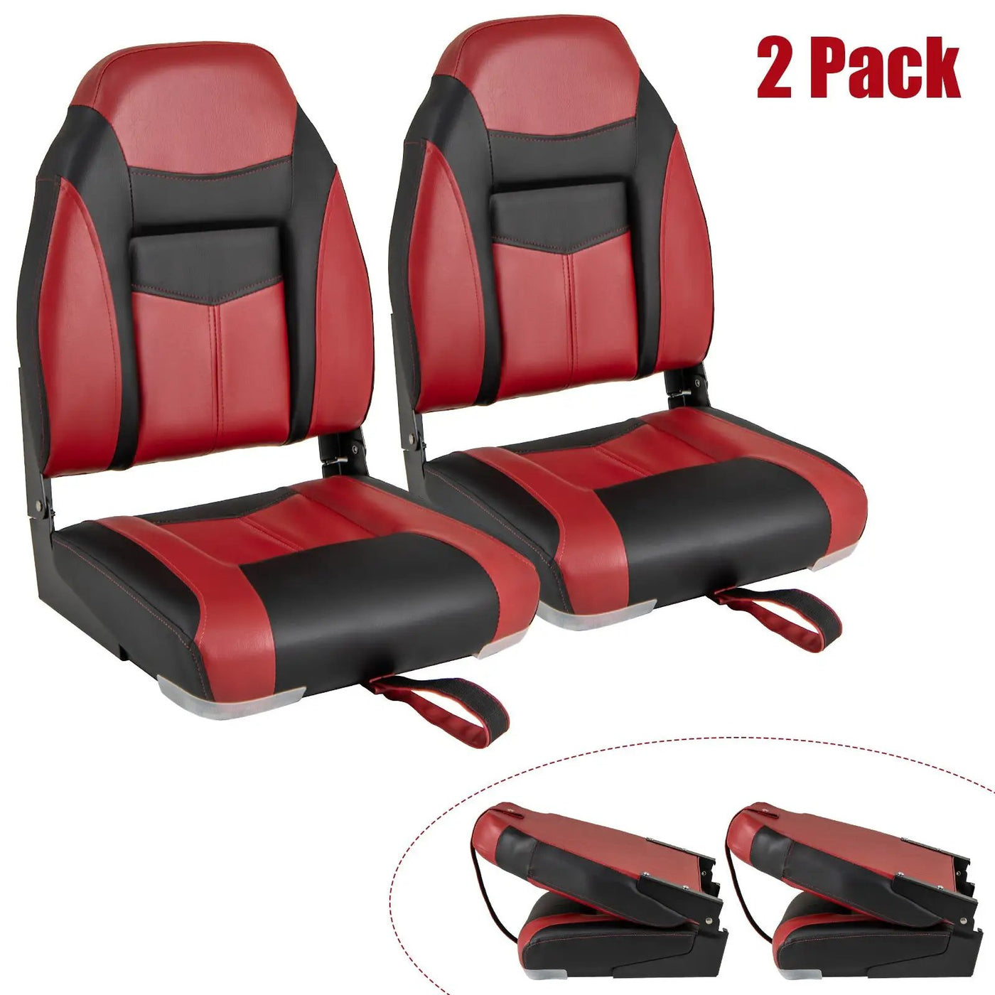 2 Pieces High Back Folding Boat Seat Set with Sponge Cushion by DirectDeals