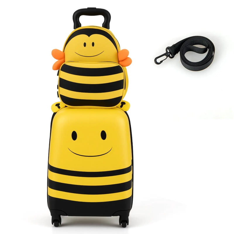 2 Pieces Kids Luggage Set on Wheels with Anti-Lose Rope and Retractable Rod-Yellow by DirectDeals