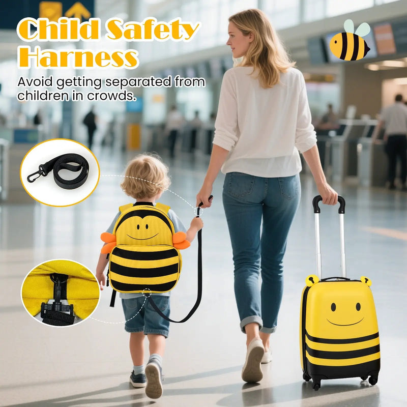 2 Pieces Kids Luggage Set on Wheels with Anti-Lose Rope and Retractable Rod-Yellow by DirectDeals
