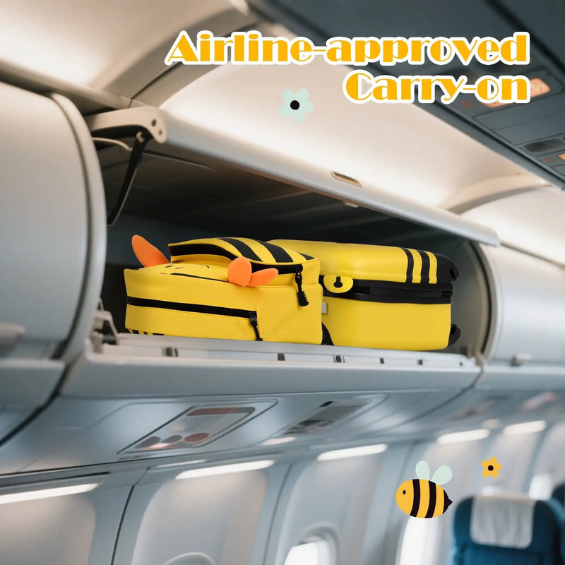 2 Pieces Kids Luggage Set on Wheels with Anti-Lose Rope and Retractable Rod-Yellow by DirectDeals