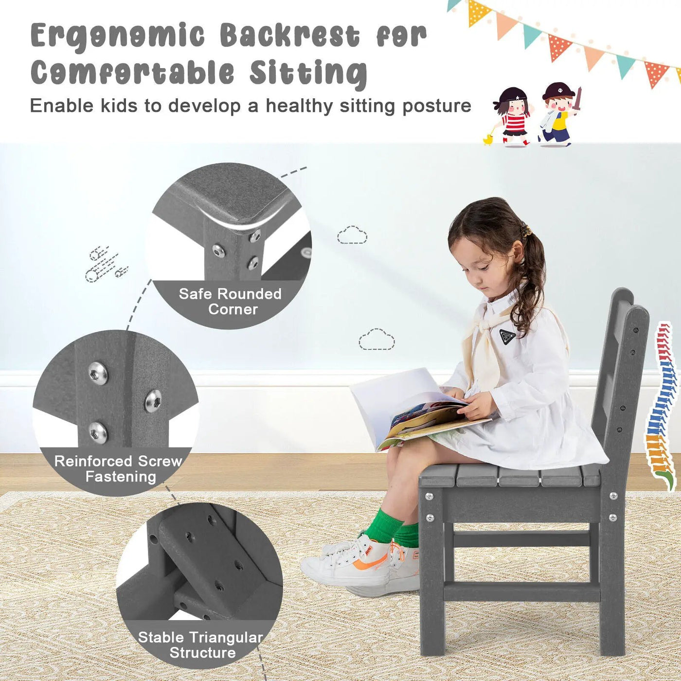 2 Pieces Kids Learning Chair set with Backrest by DirectDeals