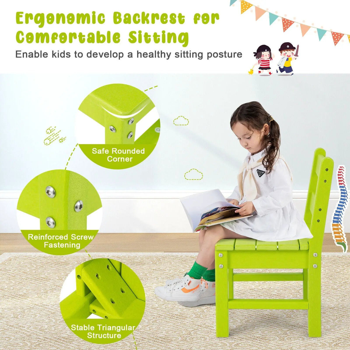 2 Pieces Kids Learning Chair set with Backrest by DirectDeals