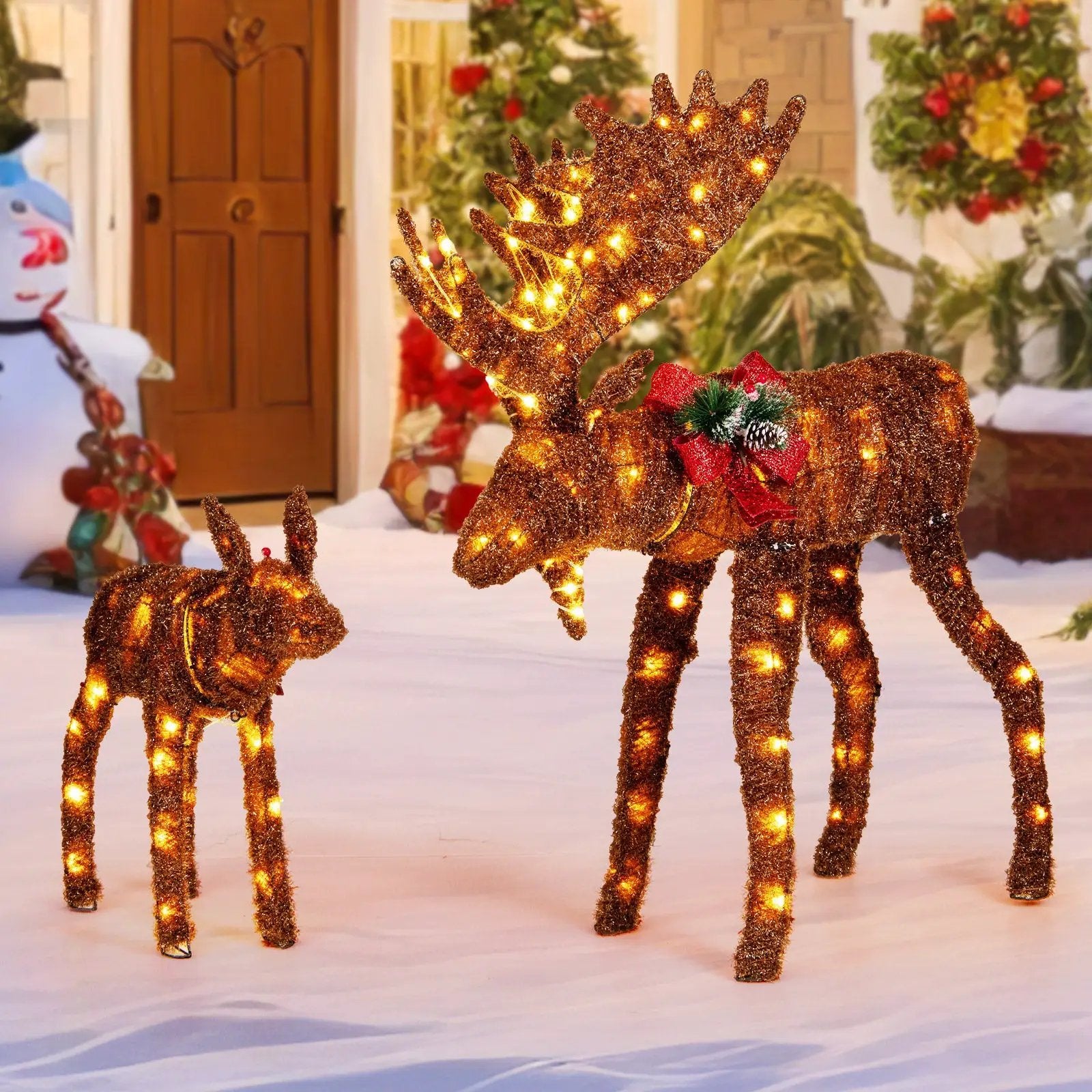 2 Pieces Lighted Moose Family with 170 LED Lights and Zip Ties by DirectDeals