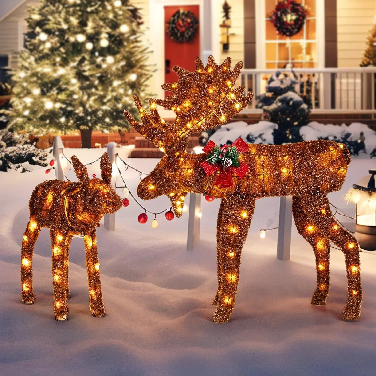 2 Pieces Lighted Moose Family with 170 LED Lights and Zip Ties by DirectDeals