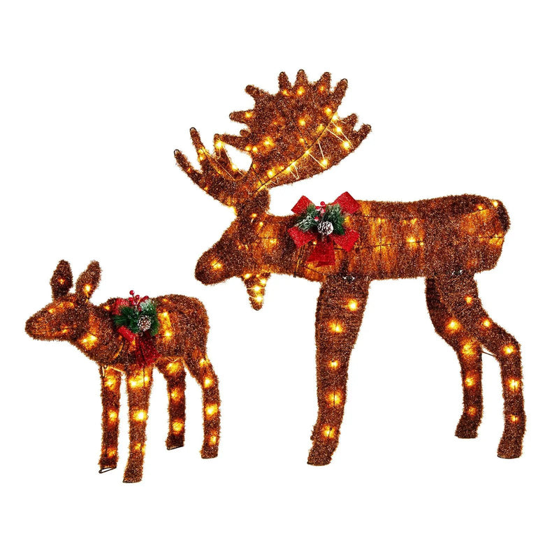 2 Pieces Lighted Moose Family with 170 LED Lights and Zip Ties by DirectDeals