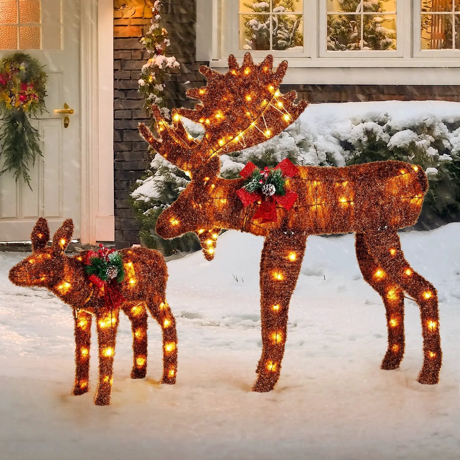 2 Pieces Lighted Moose Family with 170 LED Lights and Zip Ties by DirectDeals