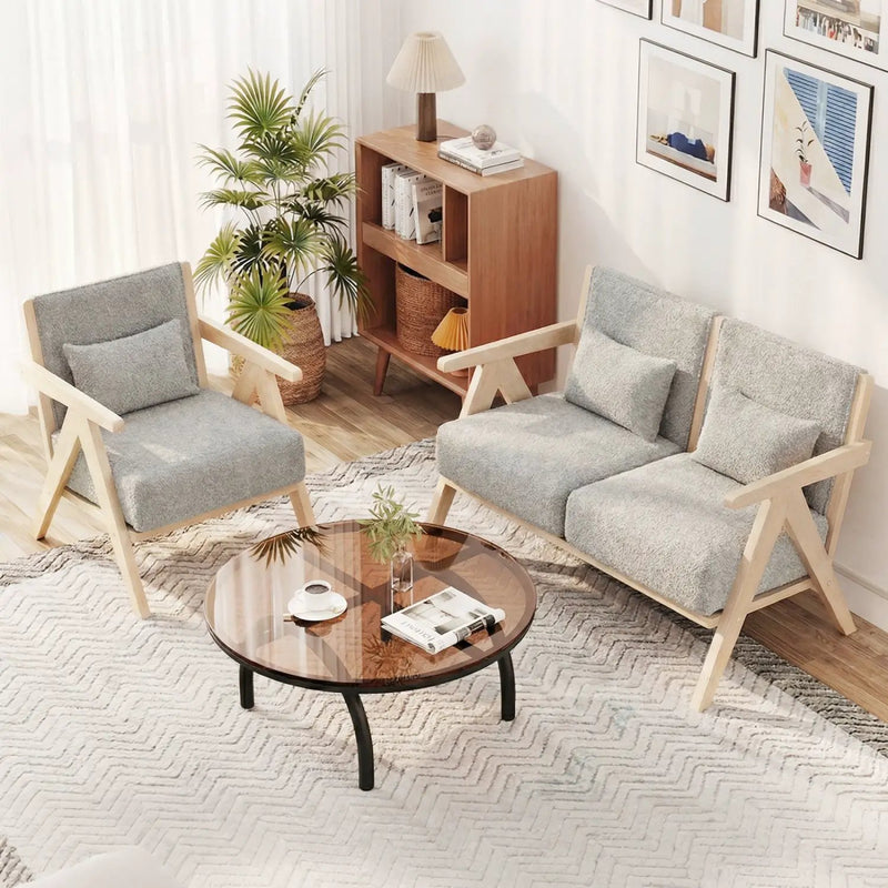 2 Pieces Living Room Furniture Set with Rubber Wood Frame by DirectDeals