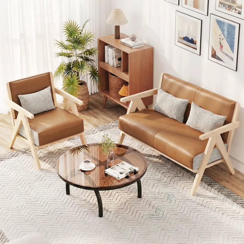 2 Pieces Living Room Furniture Set with Rubber Wood Frame by DirectDeals