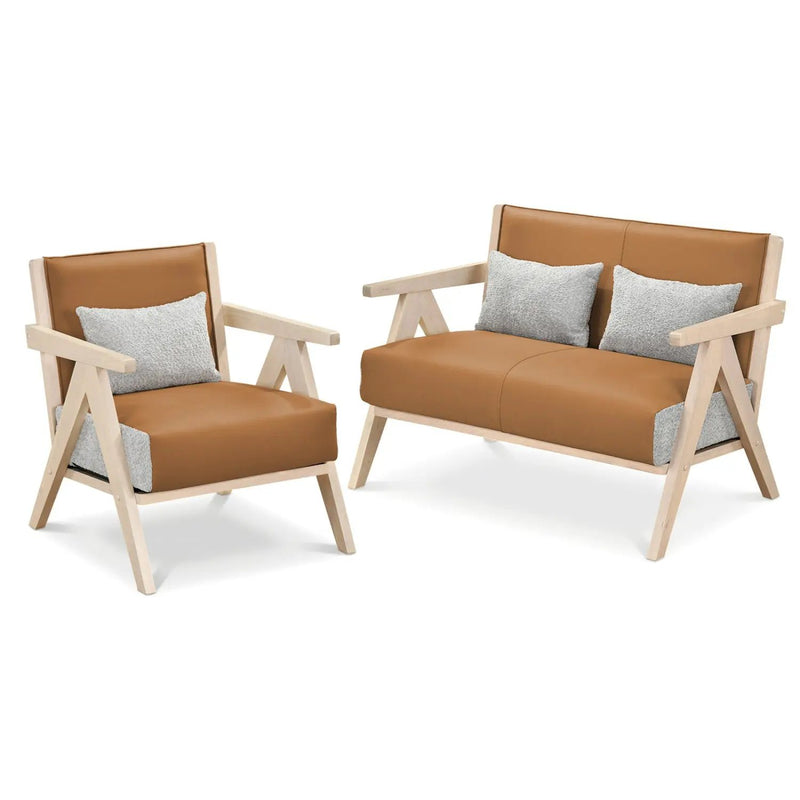 2 Pieces Living Room Furniture Set with Rubber Wood Frame by DirectDeals