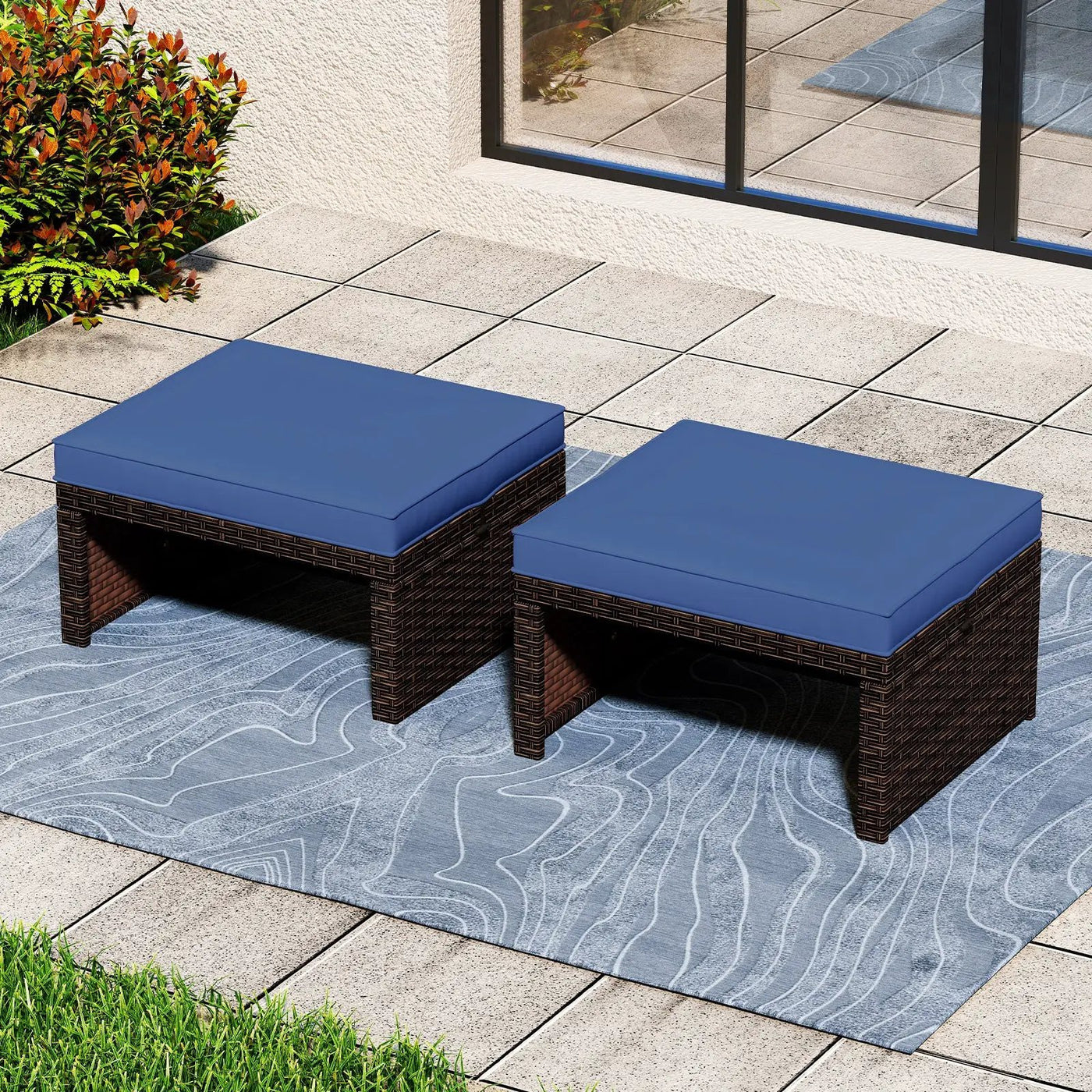 Multipurpose Outdoor 2 Pieces Patio PE Rattan Ottomans Footstool by DirectDeals