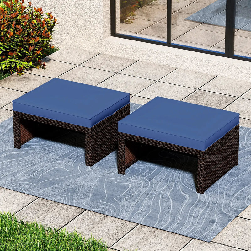 Multipurpose Outdoor 2 Pieces Patio PE Rattan Ottomans Footstool by DirectDeals