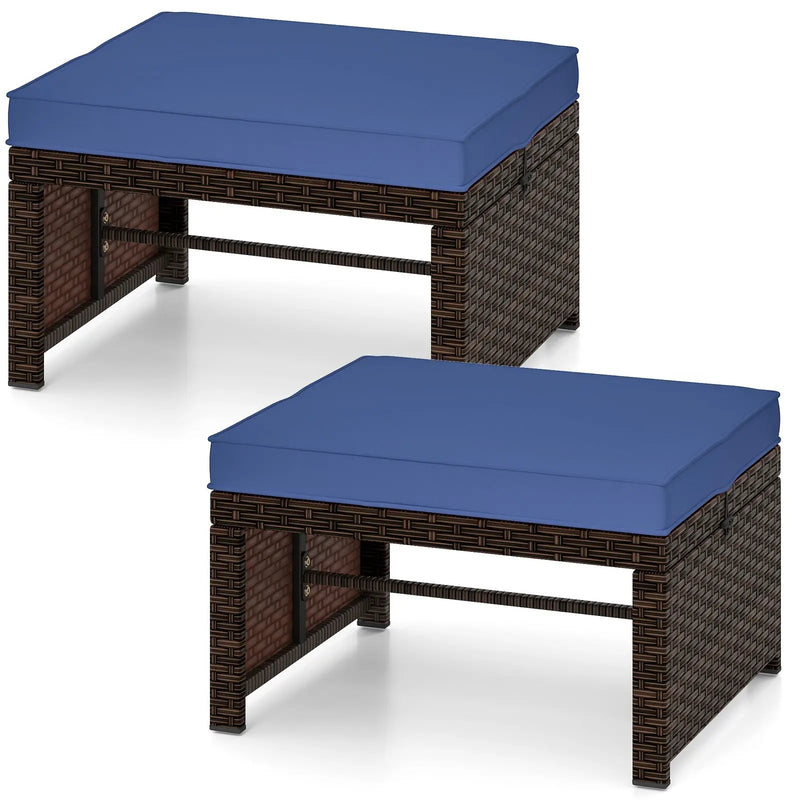 Multipurpose Outdoor 2 Pieces Patio PE Rattan Ottomans Footstool by DirectDeals