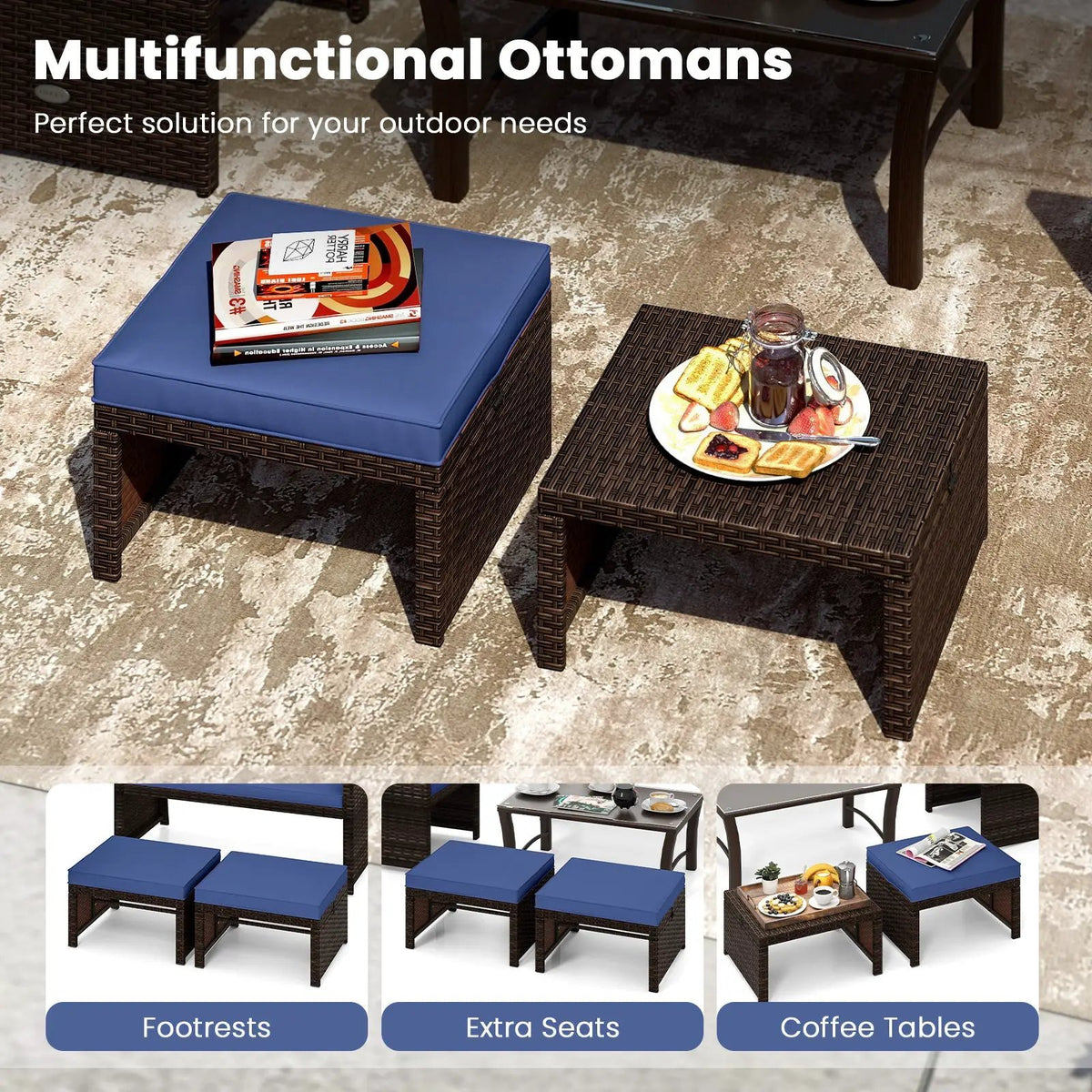 Multipurpose Outdoor 2 Pieces Patio PE Rattan Ottomans Footstool by DirectDeals