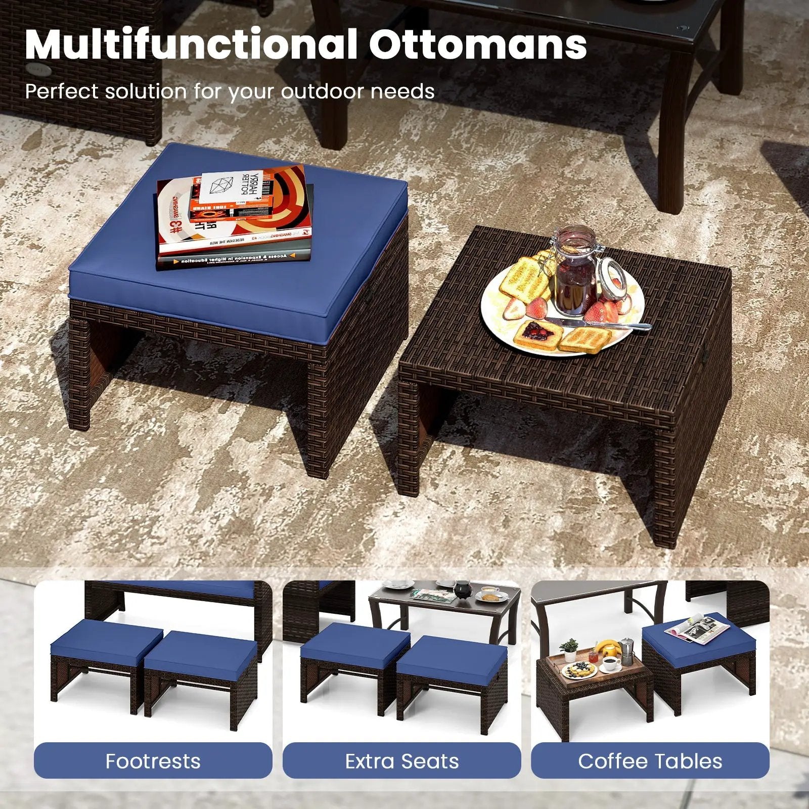 Multipurpose Outdoor 2 Pieces Patio PE Rattan Ottomans Footstool by DirectDeals