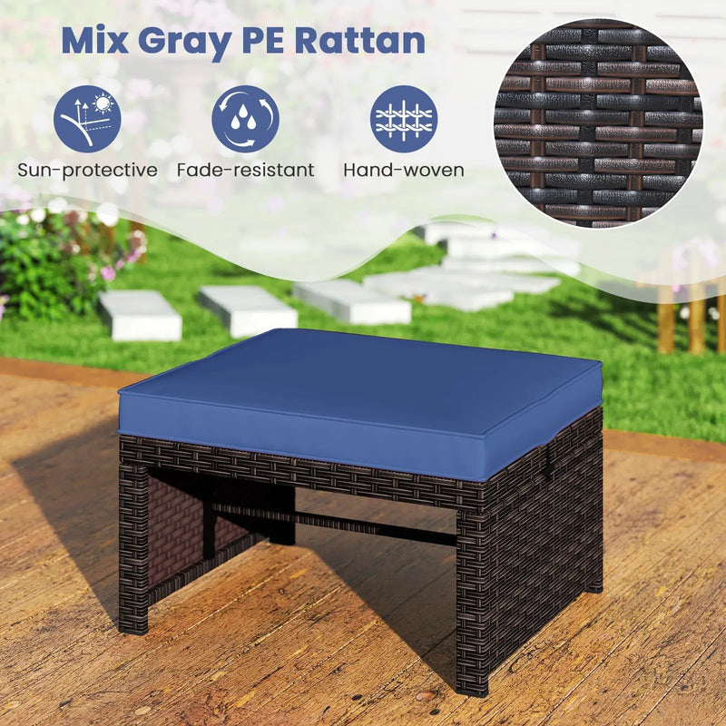 Multipurpose Outdoor 2 Pieces Patio PE Rattan Ottomans Footstool by DirectDeals