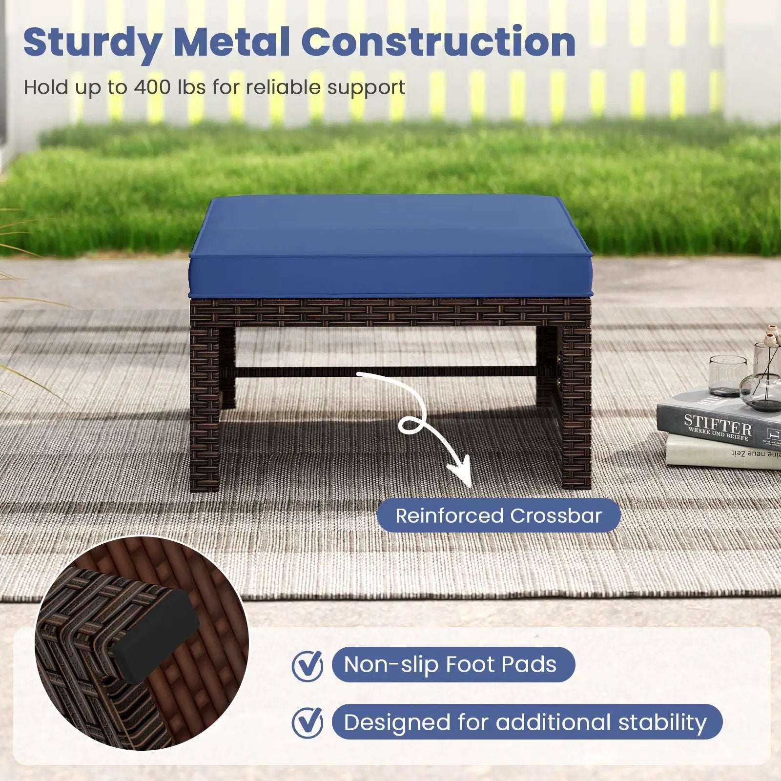 Multipurpose Outdoor 2 Pieces Patio PE Rattan Ottomans Footstool by DirectDeals