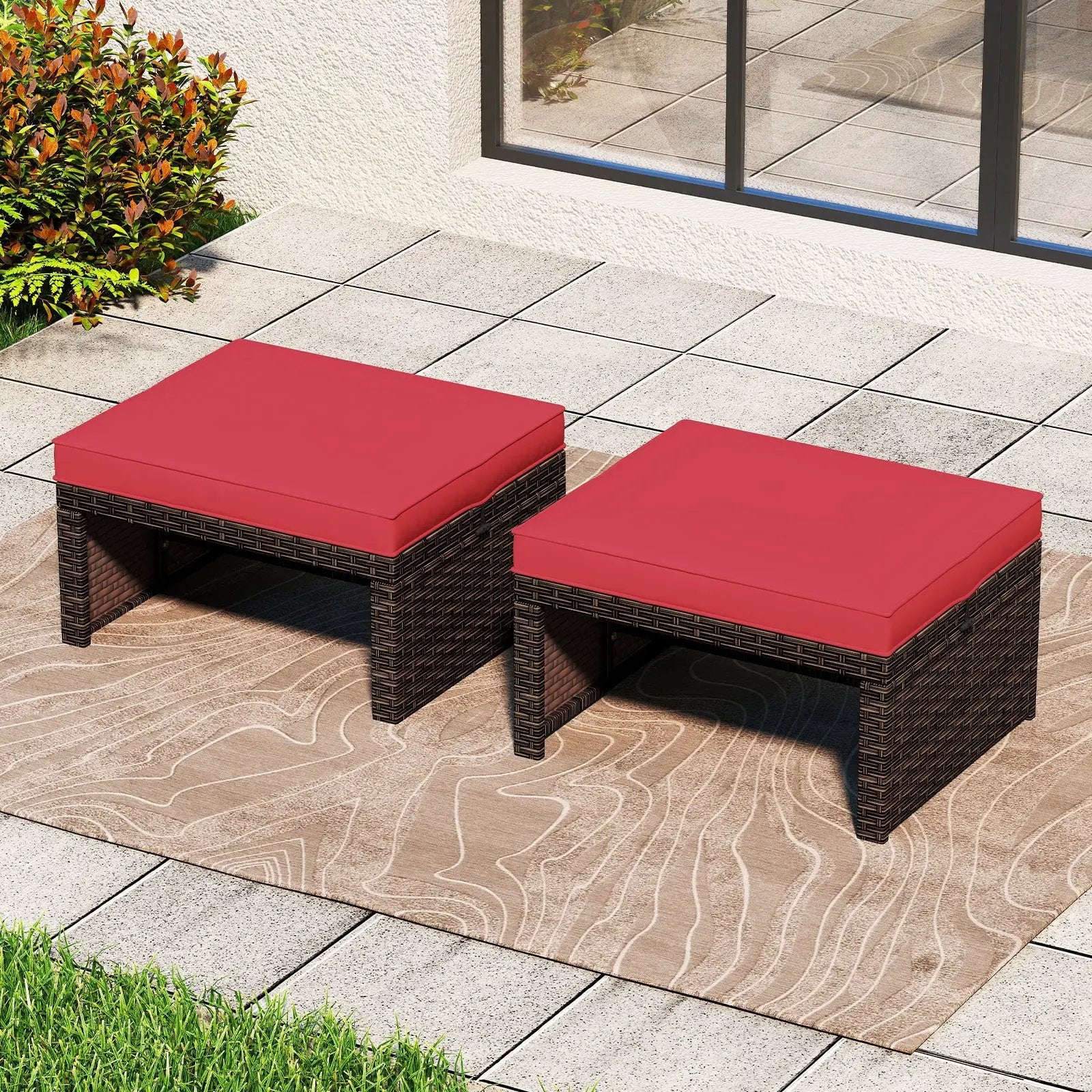 Multipurpose Outdoor 2 Pieces Patio PE Rattan Ottomans Footstool by DirectDeals