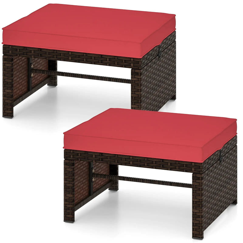 Multipurpose Outdoor 2 Pieces Patio PE Rattan Ottomans Footstool by DirectDeals