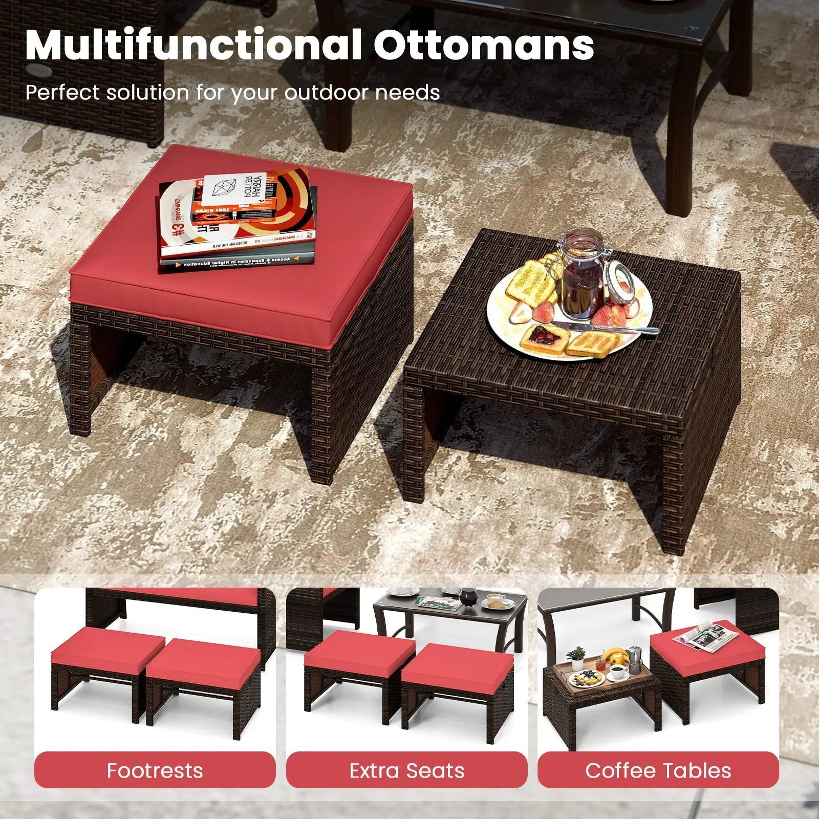 Multipurpose Outdoor 2 Pieces Patio PE Rattan Ottomans Footstool by DirectDeals