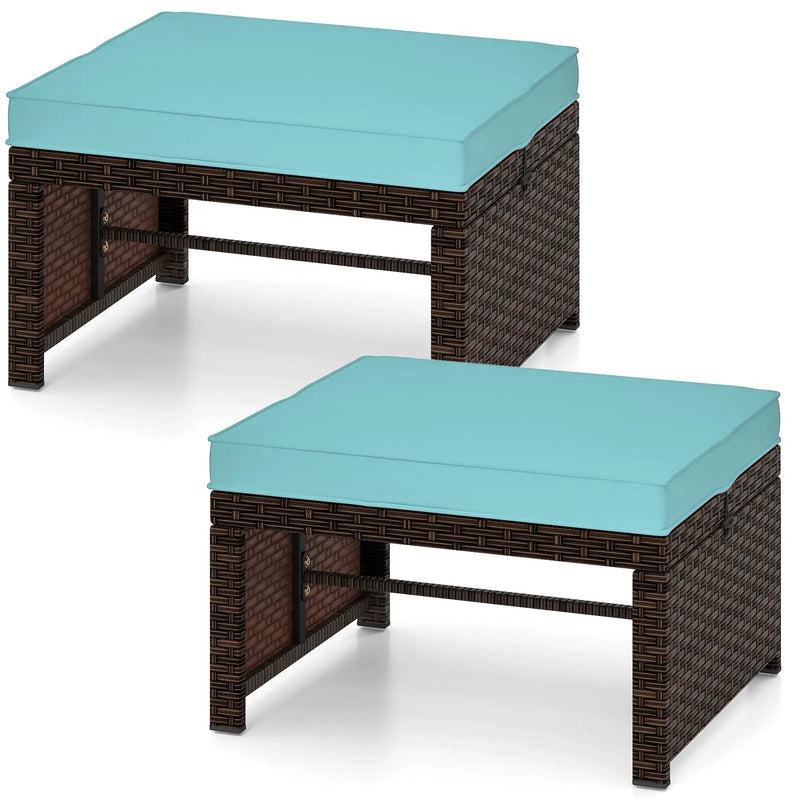Multipurpose Outdoor 2 Pieces Patio PE Rattan Ottomans Footstool by DirectDeals