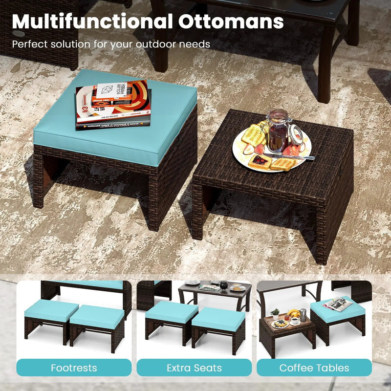 Multipurpose Outdoor 2 Pieces Patio PE Rattan Ottomans Footstool by DirectDeals